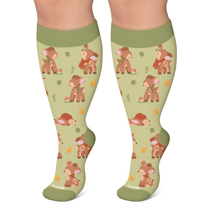 Plus Size Autumn Animal Compression Socks - Green - 4XL - image 6