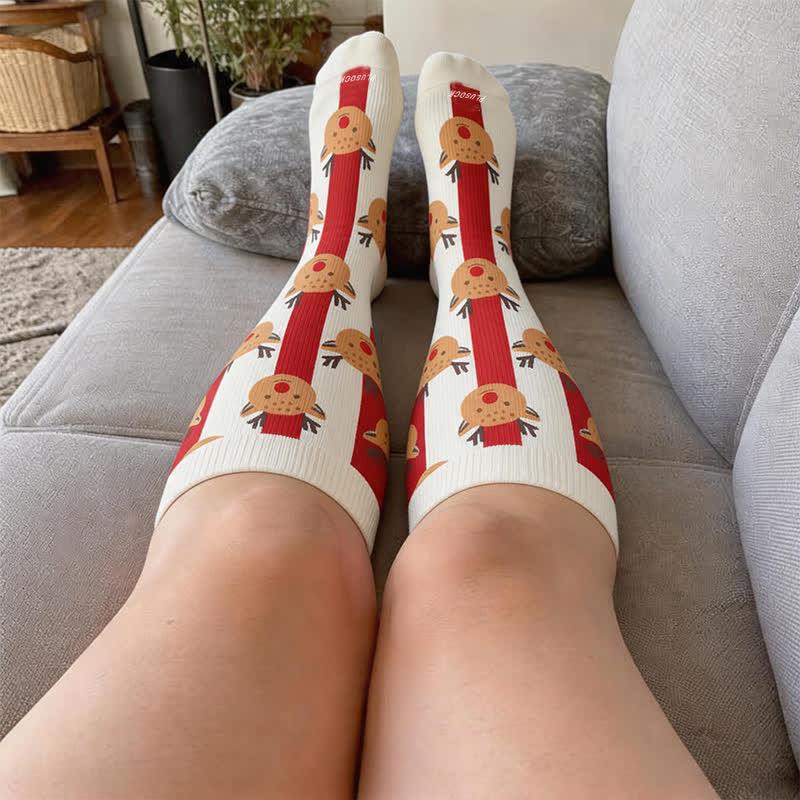 Plus Size Santa Elk Stripe Compression Socks - image 1
