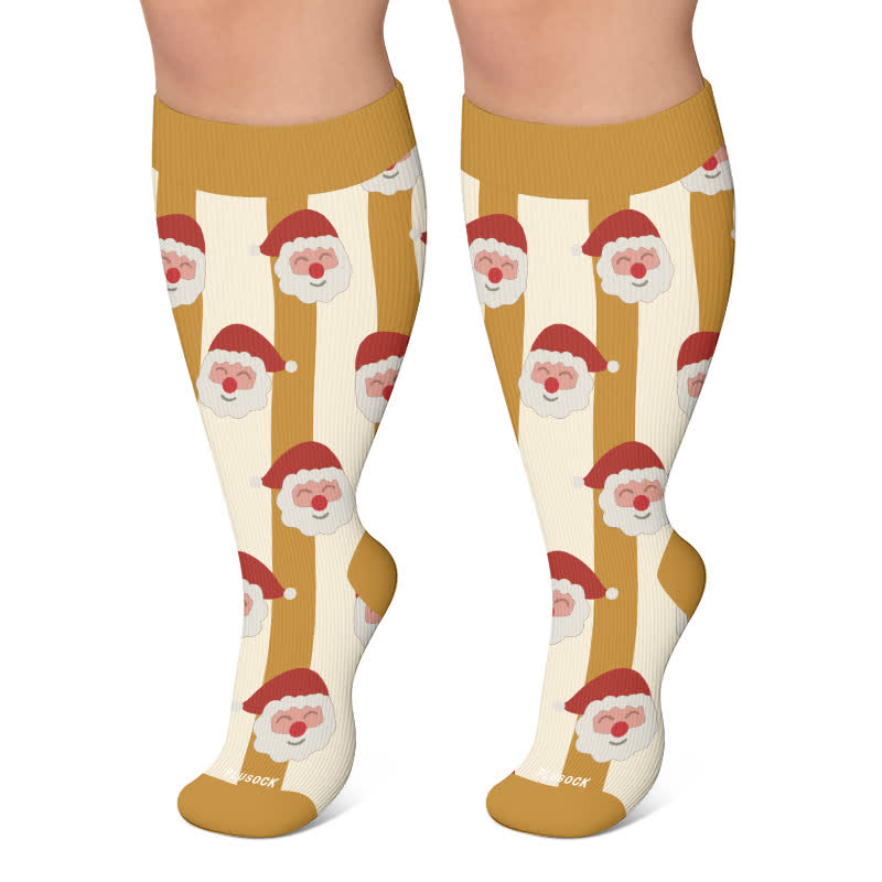 Plus Size Santa Elk Stripe Compression Socks - Yellow - 4XL - image 4