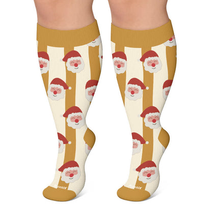 Plus Size Santa Elk Stripe Compression Socks - Yellow - 4XL - image 4