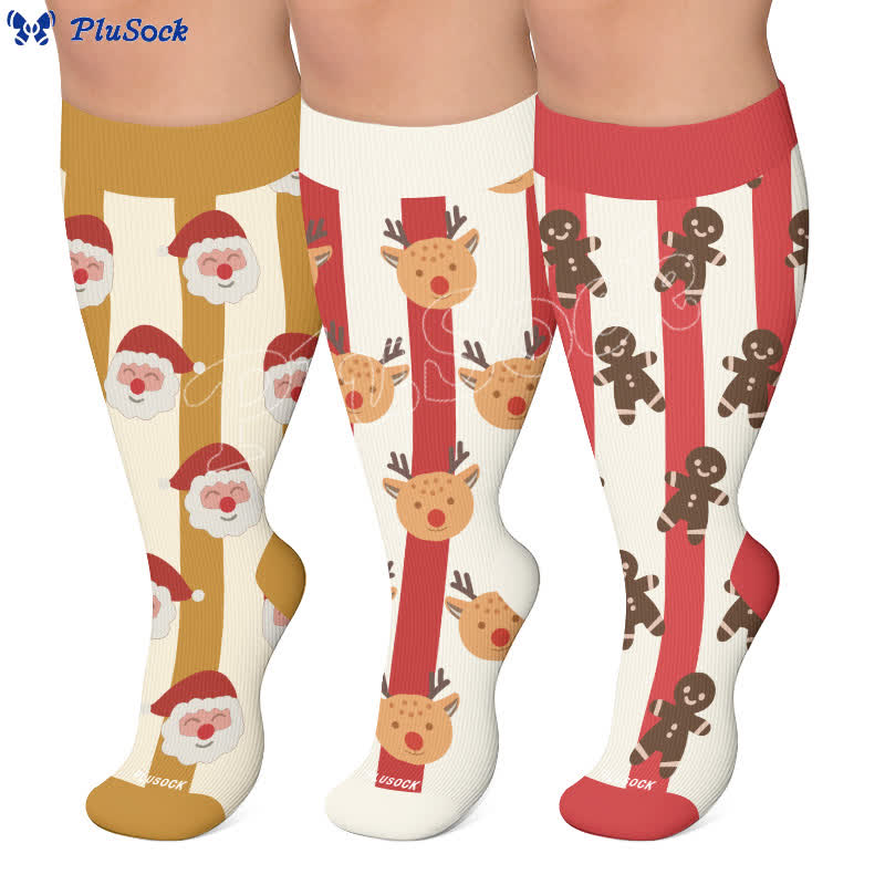 Plus Size Santa Elk Stripe Compression Socks - image 0