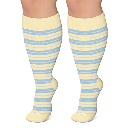 Plus Size Retro Stripe Compression Socks - Yellow - 4XL - image 4