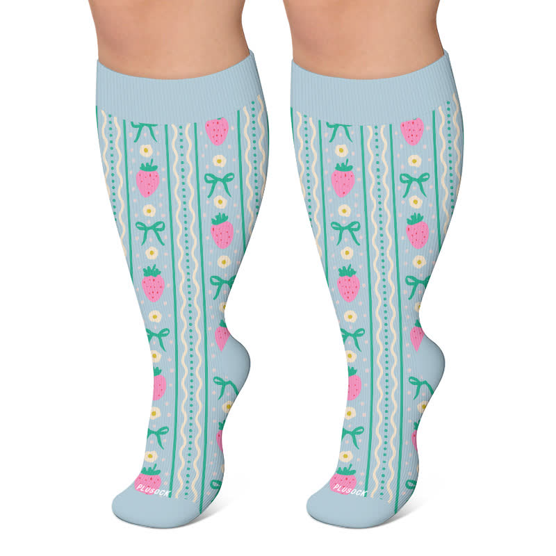Plus Size Croissant Strawberry Compression Socks - Blue - 4XL - image 6