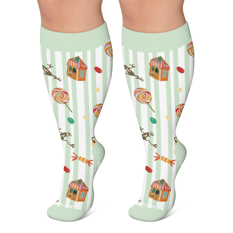 Plus Size Croissant Strawberry Compression Socks - Green - 4XL - image 4