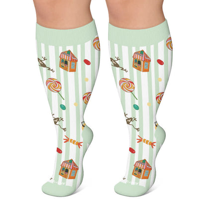 Plus Size Croissant Strawberry Compression Socks - Green - 4XL - image 4