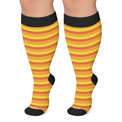 Plus Size Stripe Compression Socks - Yellow - 4XL - image 6