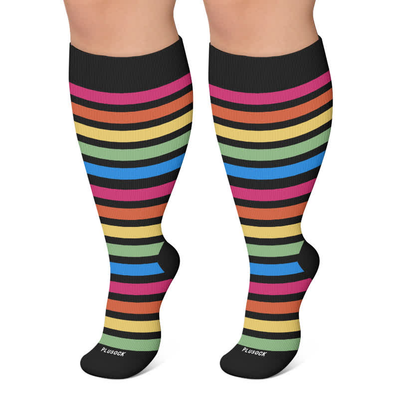 Plus Size Stripe Compression Socks - Black - 4XL - image 5