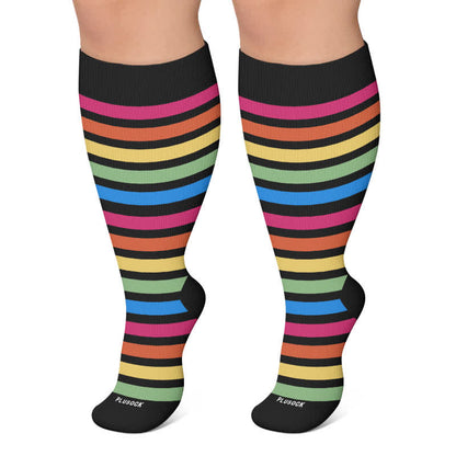 Plus Size Stripe Compression Socks - Black - 4XL - image 5