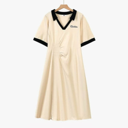 Contrast Collar Casual Midi Dress - Beige - 7XL - image 0