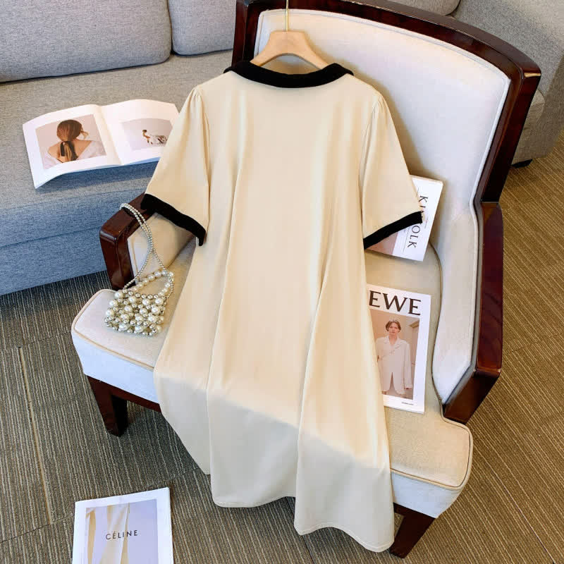 Contrast Collar Casual Midi Dress - image 3