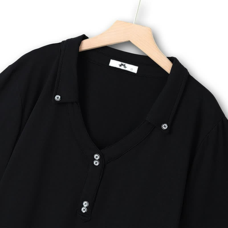 Plus Size Buttoned V Neck Cotton Blend Blouse - image 3