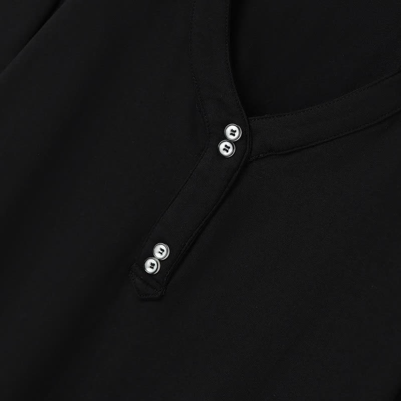 Plus Size Buttoned V Neck Cotton Blend Blouse - image 4