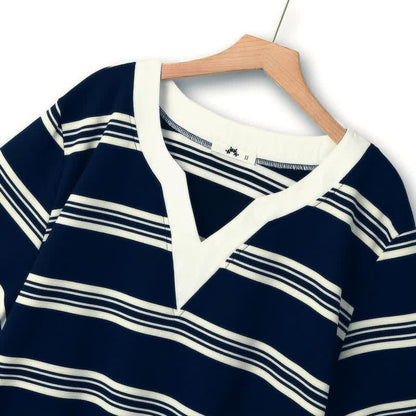 Contrast Stripe V-Neck Casual Comfort Blouse - image 1
