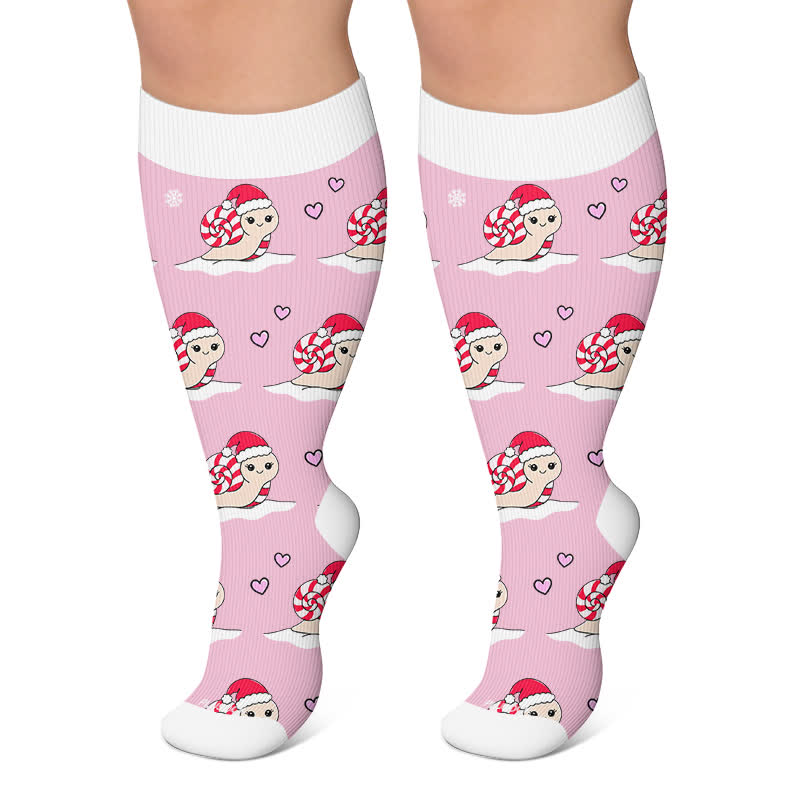 Plus Size Christmas Snails Dog Compression Socks - Pink - 4XL - image 4