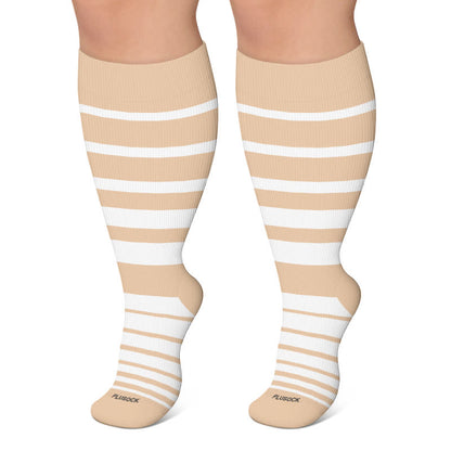 Plus Size Color Blocking Stripe Compression Socks - Khaki - 4XL - image 4