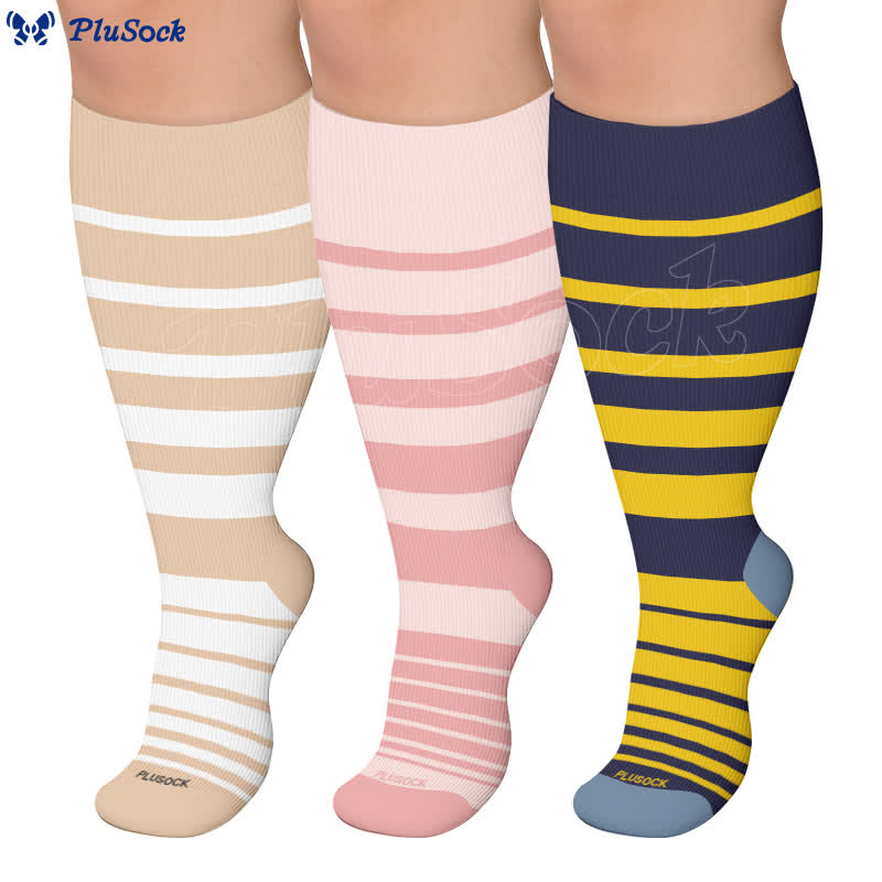 Plus Size Color Blocking Stripe Compression Socks - image 0