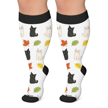 Plus Size Autumn Cat Frog Compression Socks - White - 4XL - image 5