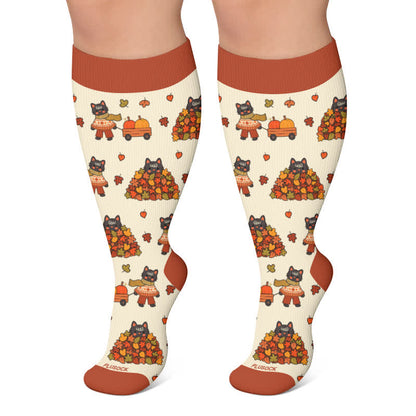 Plus Size Autumn Cat Frog Compression Socks - Brown - 4XL - image 4