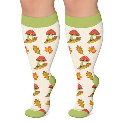 Plus Size Autumn Cat Frog Compression Socks - Green - 4XL - image 6