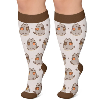 Plus Size Cats Pumpkins Fall Compression Socks - Coffee - 4XL - image 6
