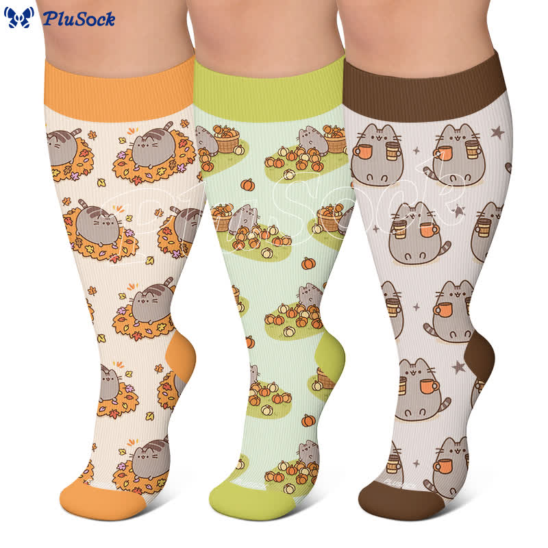 Plus Size Cats Pumpkins Fall Compression Socks - image 0
