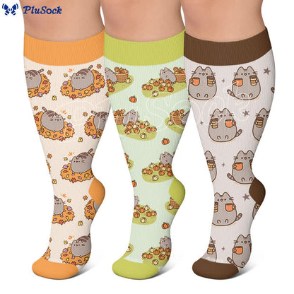 Plus Size Cats Pumpkins Fall Compression Socks - image 0