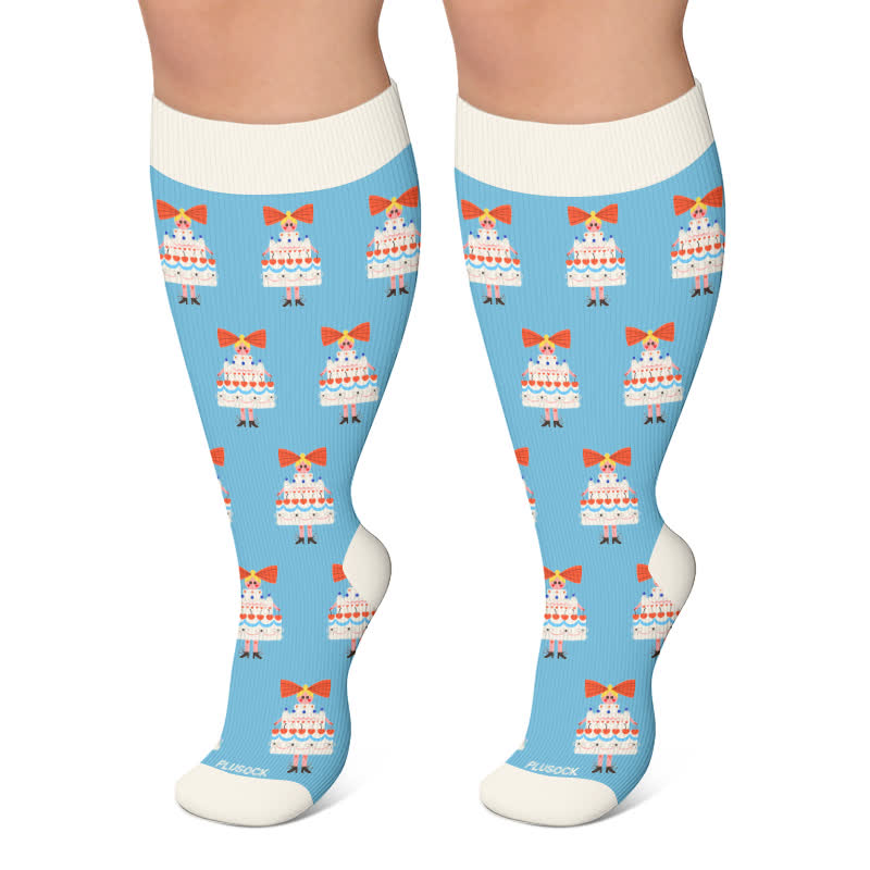 Plus Size Fun Cartoon Print Compression Socks - Light Blue - 4XL - image 6