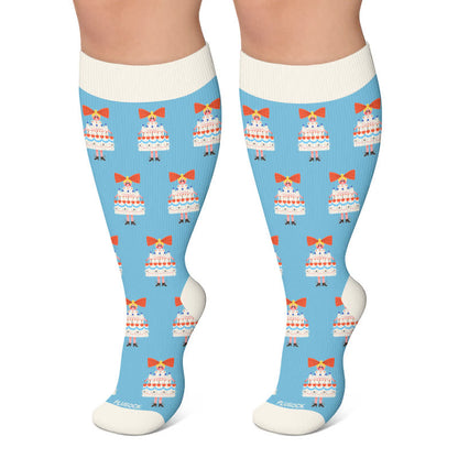 Plus Size Fun Cartoon Print Compression Socks - Light Blue - 4XL - image 6