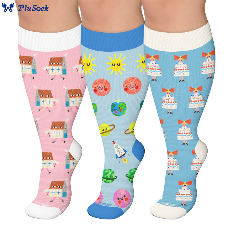 Plus Size Fun Cartoon Print Compression Socks - image 0