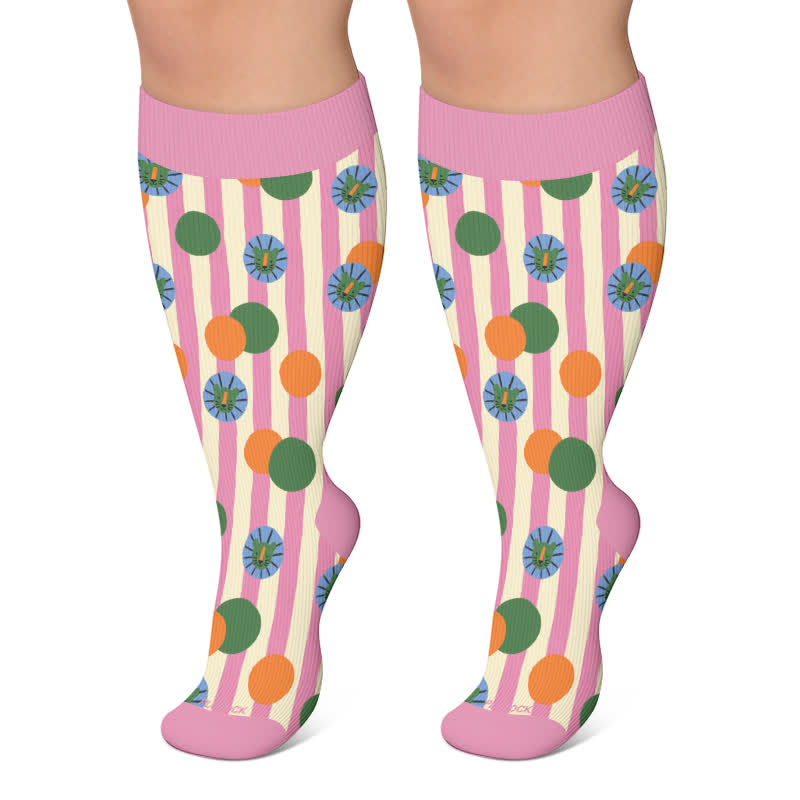 Plus Size Cute Cat Rabbit Compression Socks - Purple - 4XL - image 5