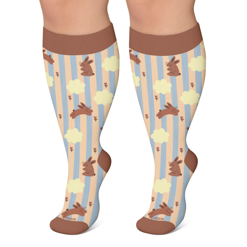 Plus Size Cute Cat Rabbit Compression Socks - Coffee - 4XL - image 6