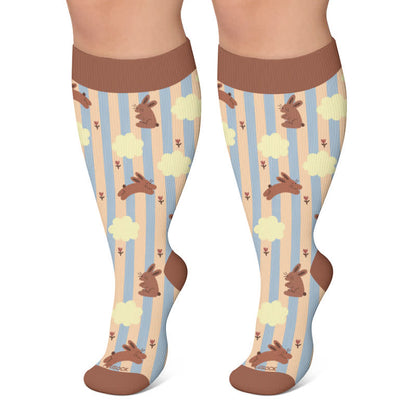 Plus Size Cute Cat Rabbit Compression Socks - Coffee - 4XL - image 6