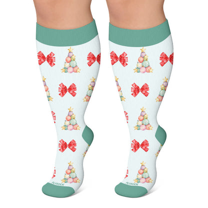 Plus Size Christmas Pattern Compression Socks - Blue - 4XL - image 4