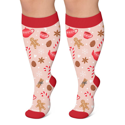Plus Size Christmas Drinks Compression Socks - Pink - 4XL - image 6
