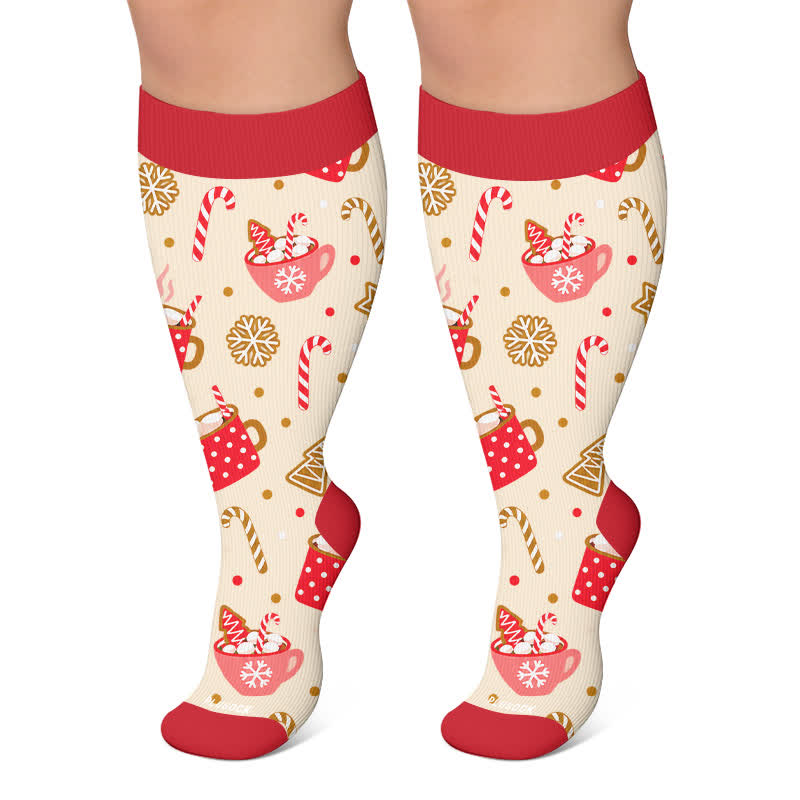 Plus Size Christmas Drinks Compression Socks - Apricot - 4XL - image 4