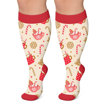 Plus Size Christmas Drinks Compression Socks - Apricot - 4XL - image 4