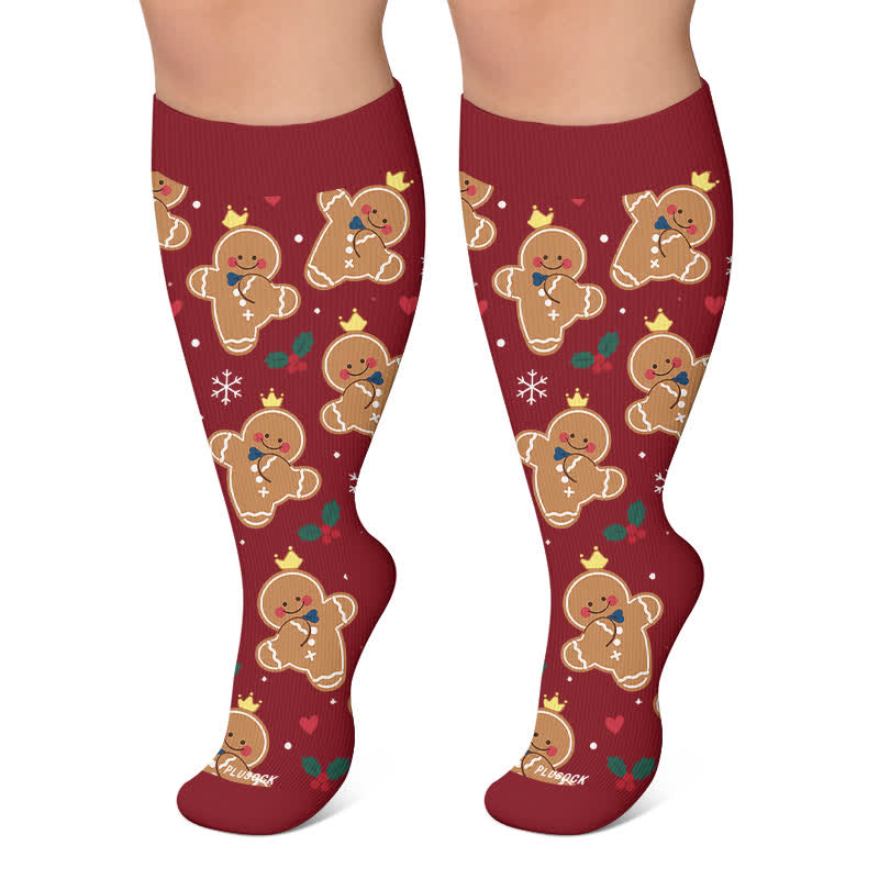 Plus Size Gingerbread Dog Christmas Compression Socks - Red - 4XL - image 4