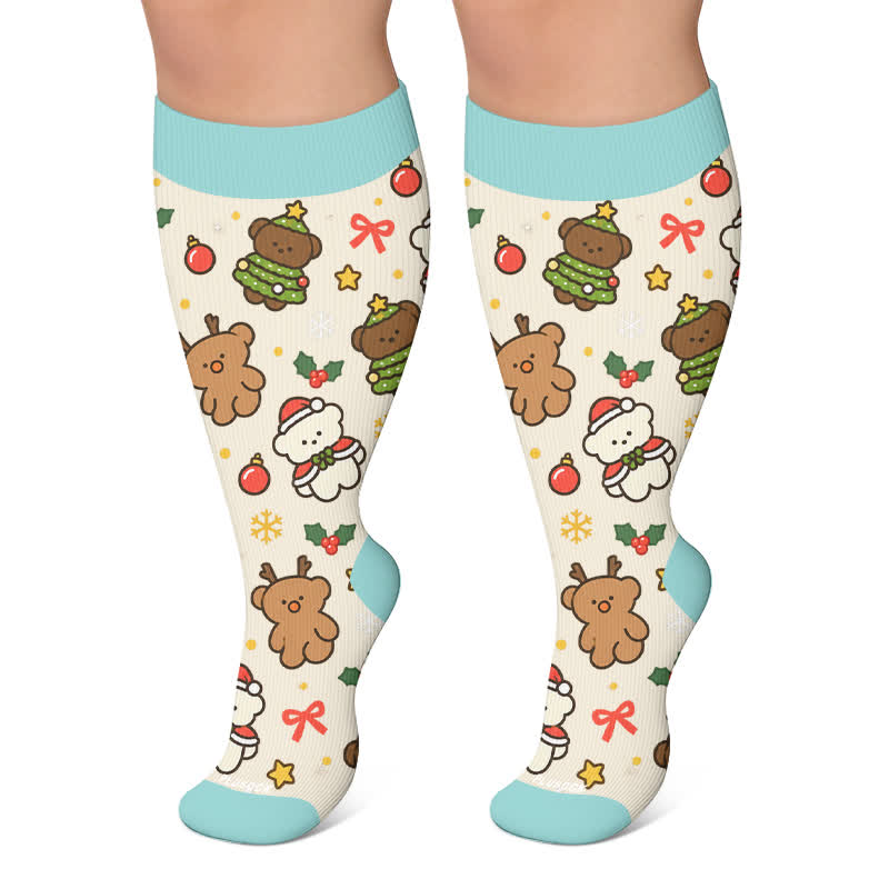 Plus Size Christmas Bear Compression Socks - Beige - 4XL - image 5