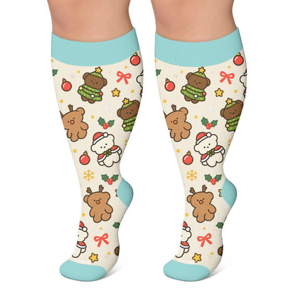 Plus Size Christmas Bear Compression Socks - Beige - 4XL - image 5