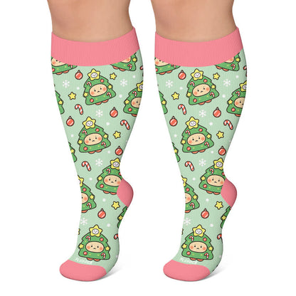 Plus Size Christmas Bear Compression Socks - Green - 4XL - image 6