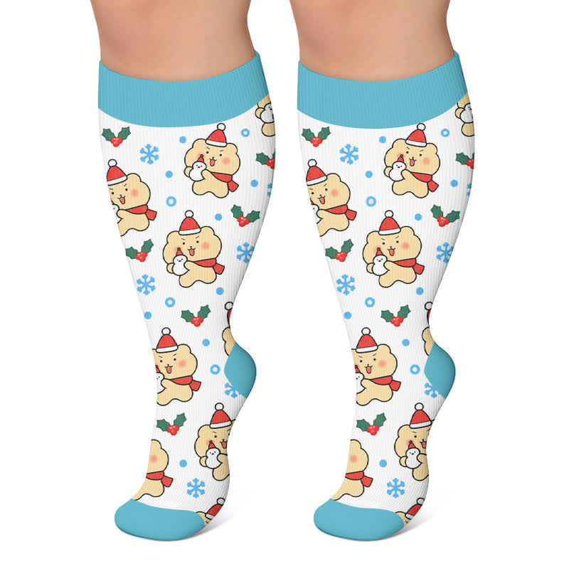 Plus Size Christmas Bear Compression Socks - White - 4XL - image 4