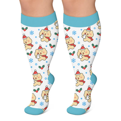 Plus Size Christmas Bear Compression Socks - White - 4XL - image 4