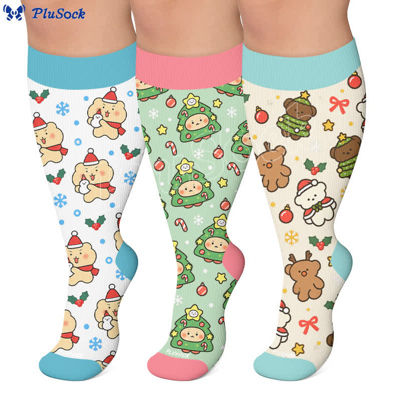 Plus Size Christmas Bear Compression Socks - image 0