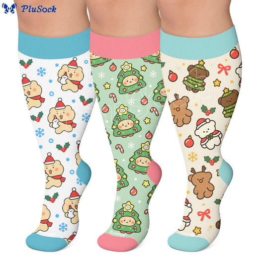 Plus Size Christmas Bear Compression Socks - image 0