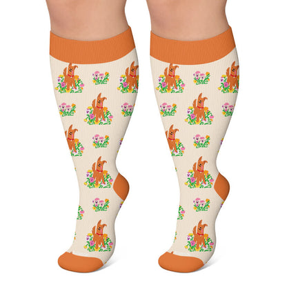 Plus Size Magic Bunnies Cats Dogs Compression Socks - Orange - 4XL - image 5