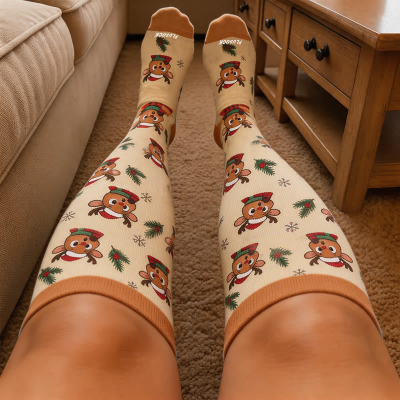 Plus Size Festive Reindeer Compression Socks - image 1