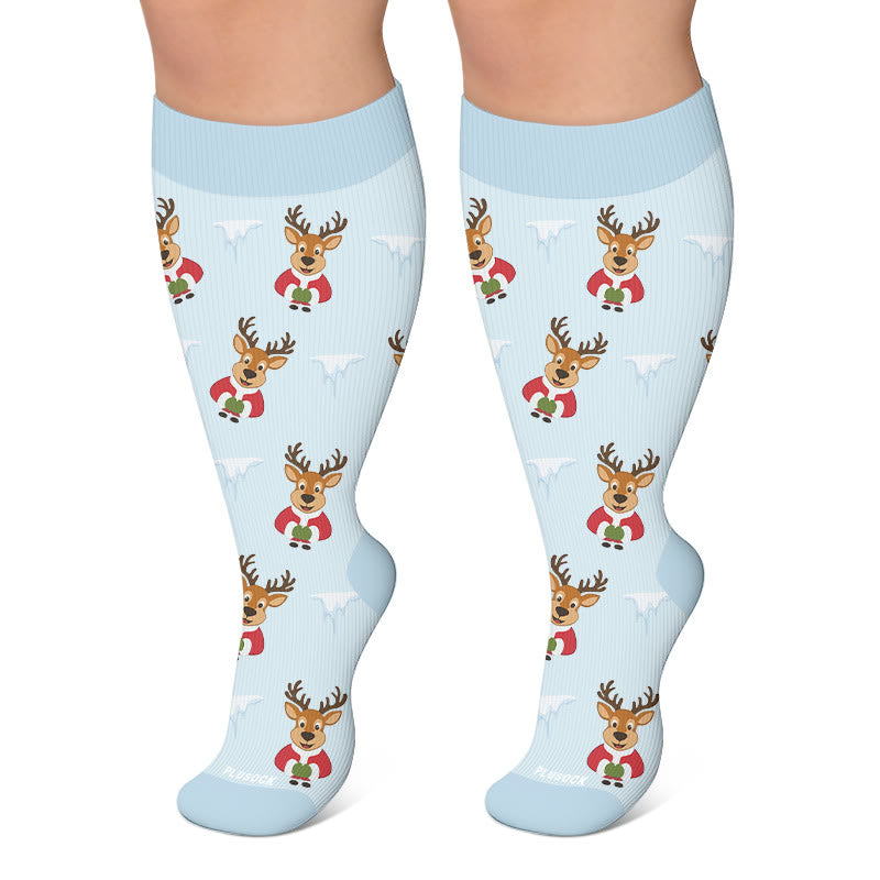 Plus Size Festive Reindeer Compression Socks - Blue - 4XL - image 6