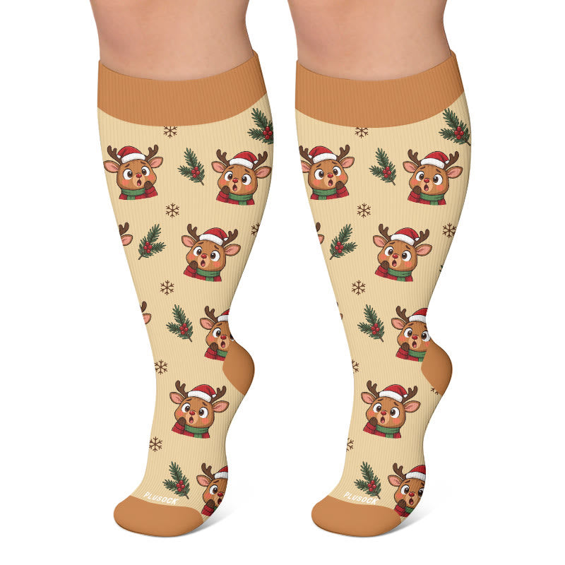 Plus Size Festive Reindeer Compression Socks - Khaki - 4XL - image 4