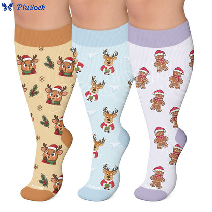 Plus Size Festive Reindeer Compression Socks - image 0