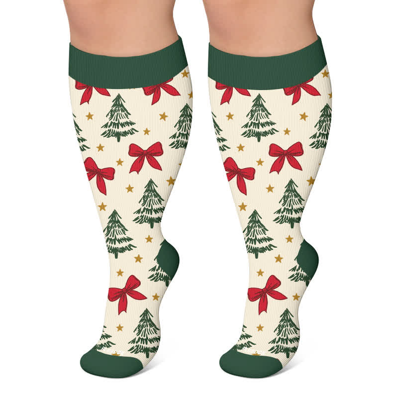 Plus Size Christmas Santa Compression Socks - Green - 4XL - image 4